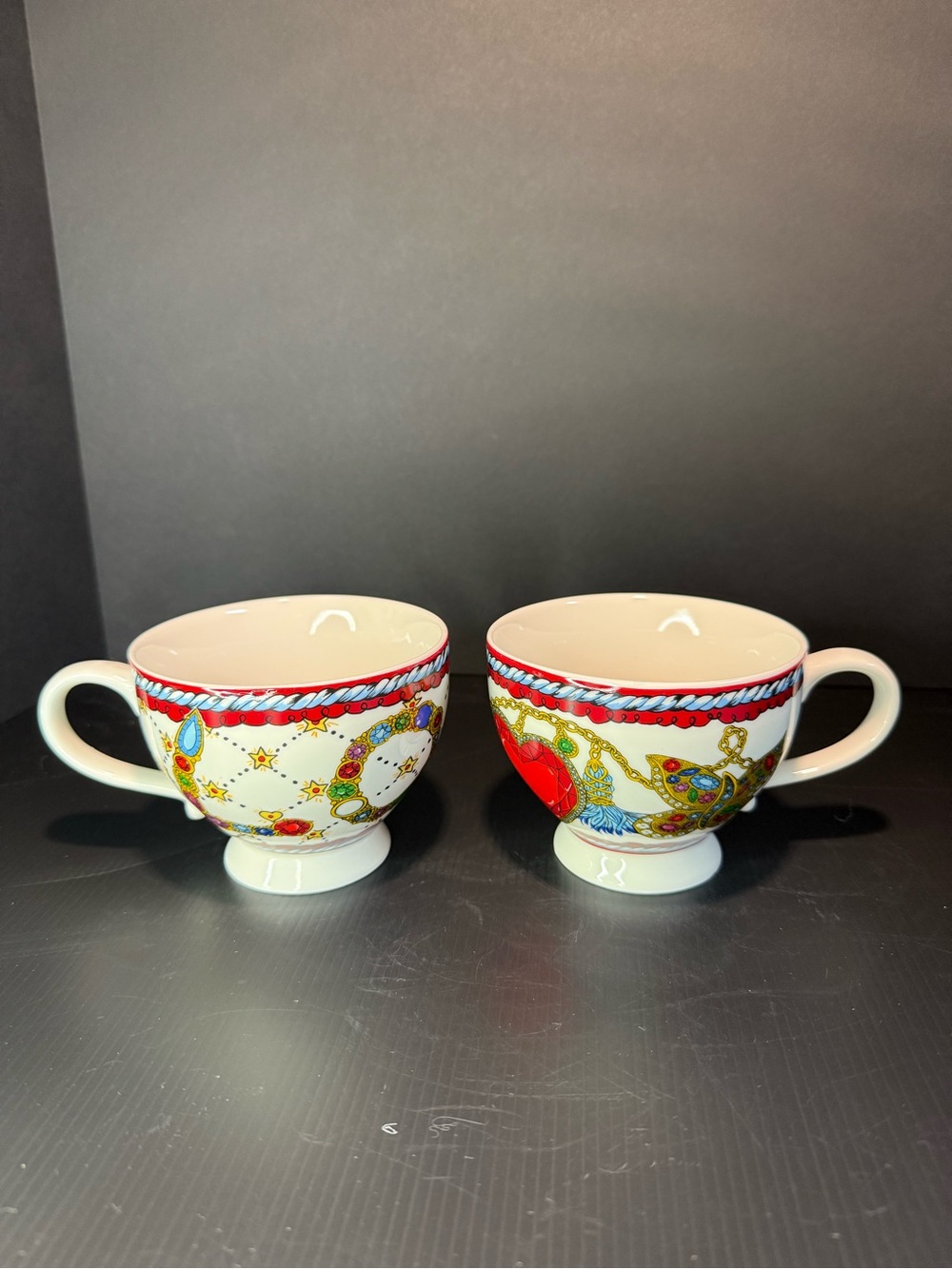 Brighton White Mugs with Red and Multicolor Jewel Motif